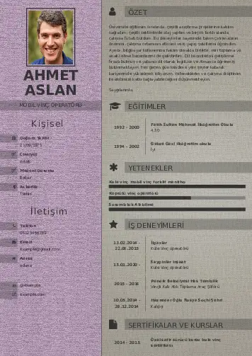 Vinç Operatörü Cv Örnekleri cv indir